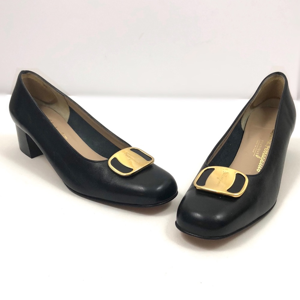 Salvatore Ferragamo classic navy block heels
